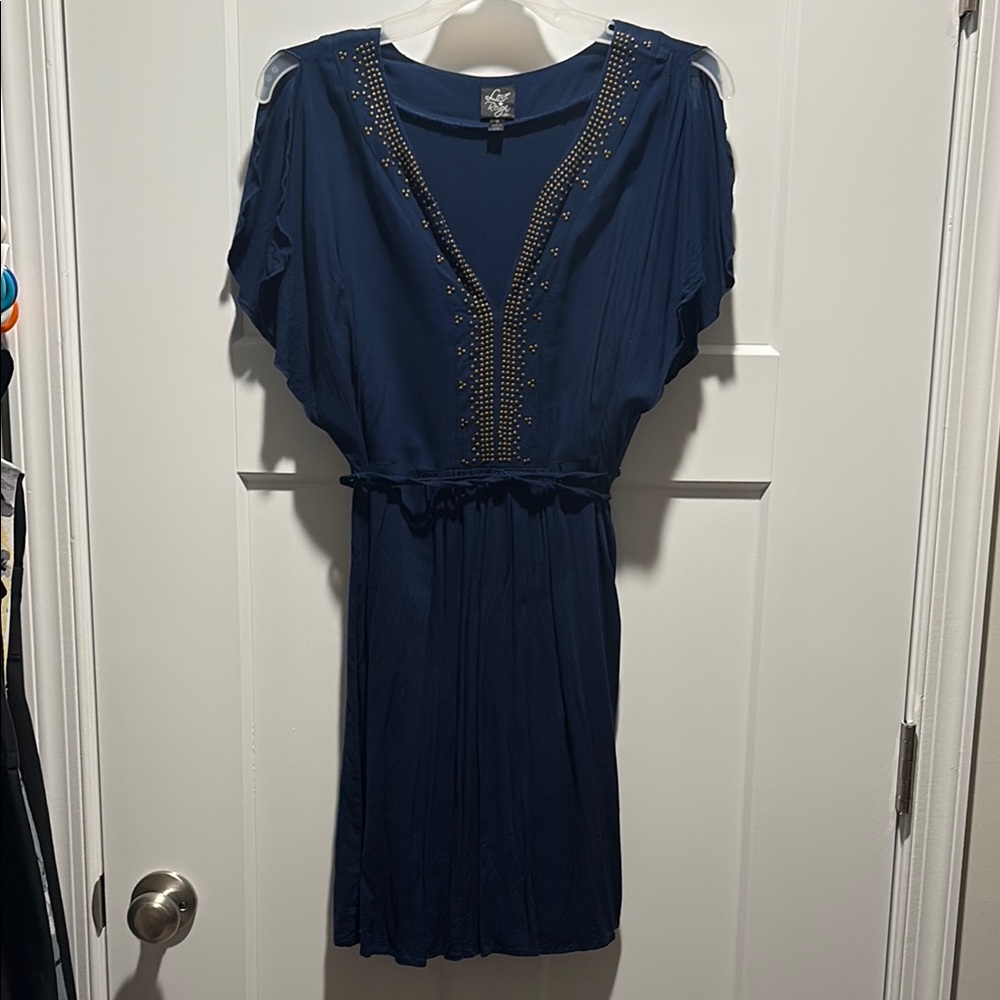 Women’s Navy Blue Embellished V-Neck Dress